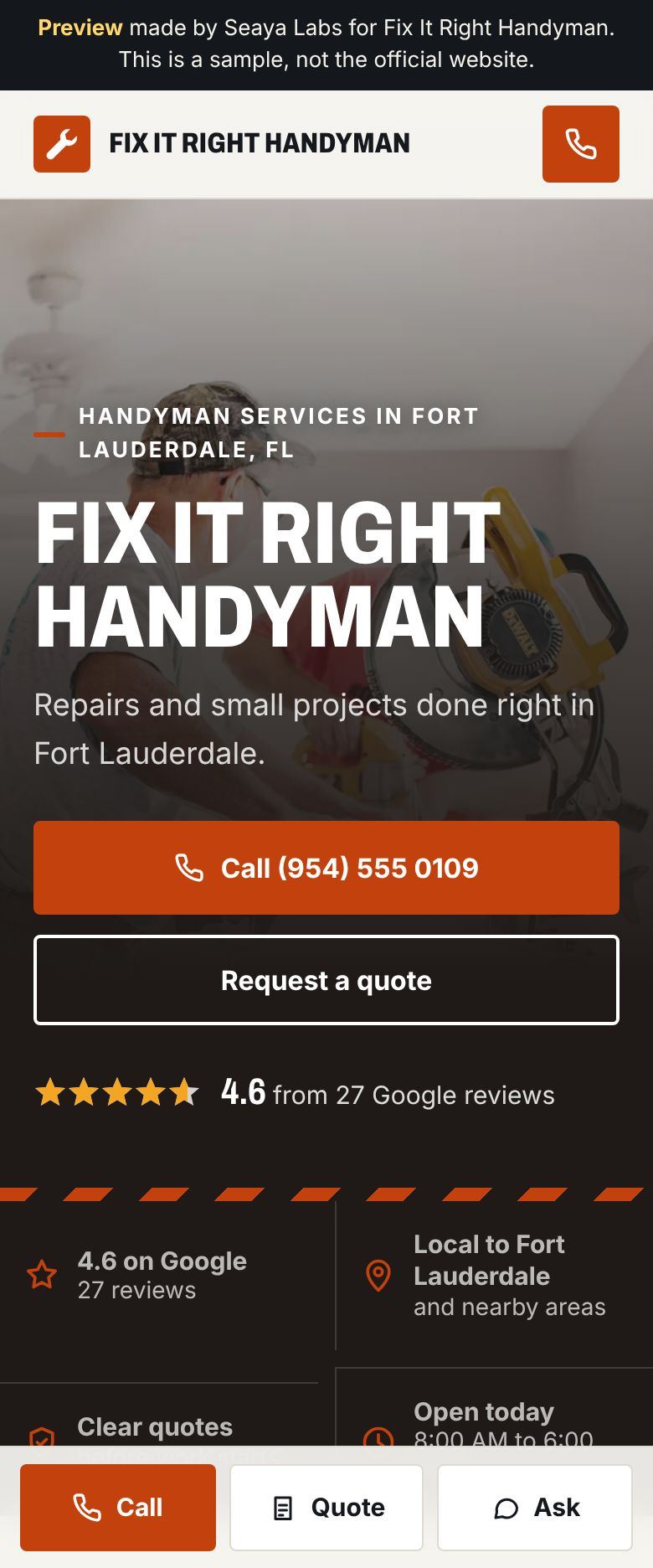 Example handyman website for Fix It Right Handyman
