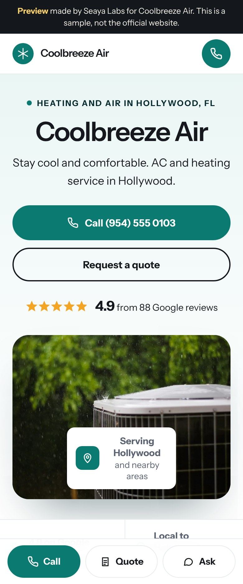 Example ac and heating website for Coolbreeze Air