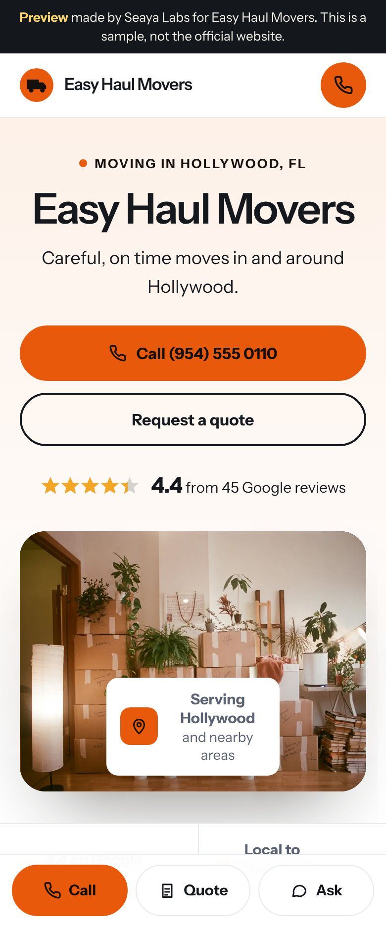 Example moving website for Easy Haul Movers