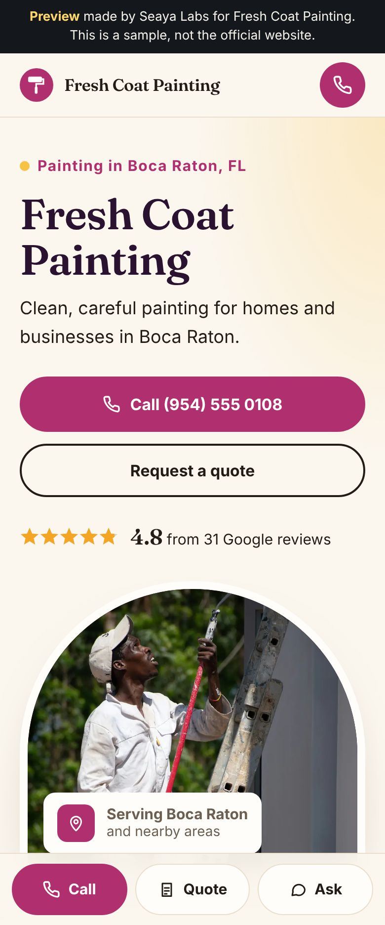 Example painting website for Fresh Coat Painting