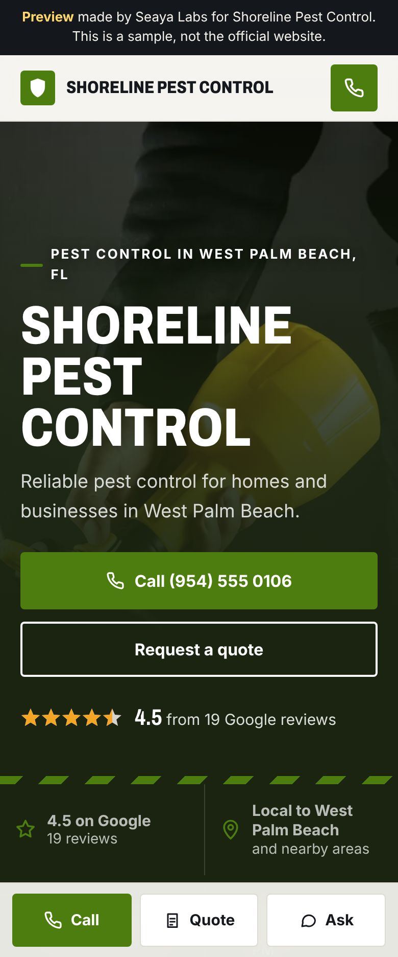 Example pest control website for Shoreline Pest Control