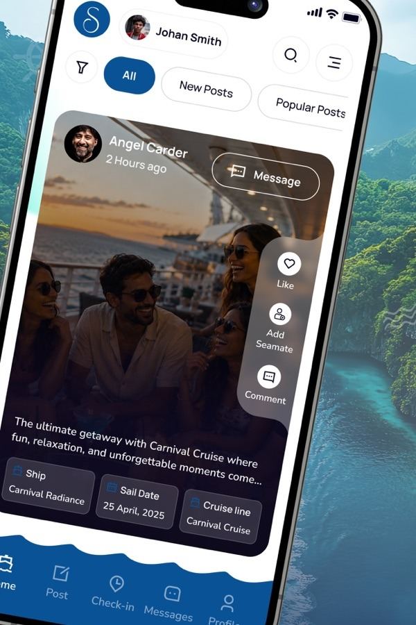Seaya app: the social feed with a cruiser's post from their sailing